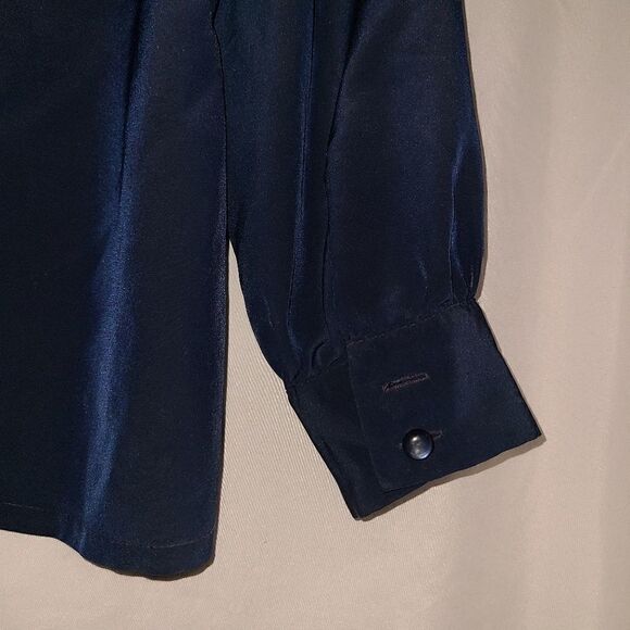 Blue Sophisticates By Pendleton Gatherd Draped high Neck Blouse - Picture 8 of 9